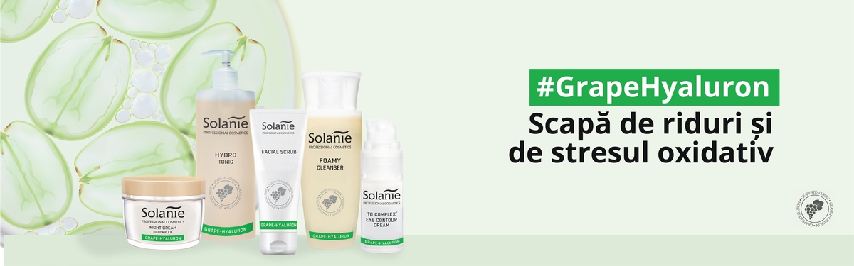 Previne îmbătrânirea prematură a tenului cu linia Struguri-Hialuron - Solanie