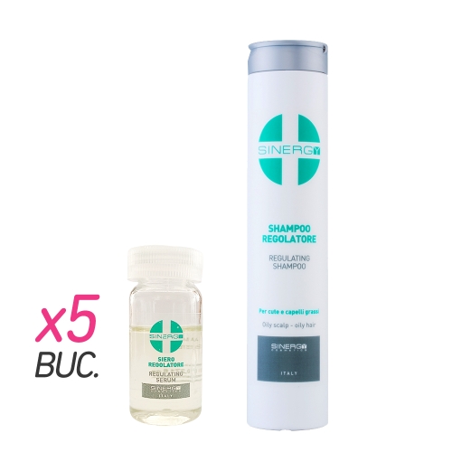 Tratament pentru reglarea cantitatii de sebum - 5 x 8 ml + 250 ml - Sinergy