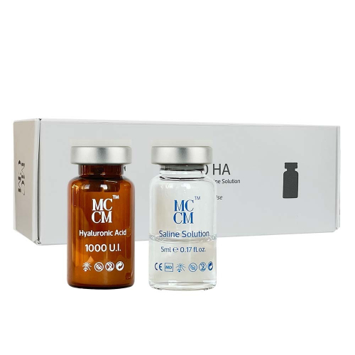 Fiola cu Acid Hialuronic 1000 UI cu Solutie salina - 5 g + 5 ml x 5 buc - cutie - MCCM
