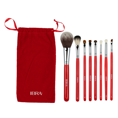 Set 8 pensule de machiaj cu saculet rosu - Ibra